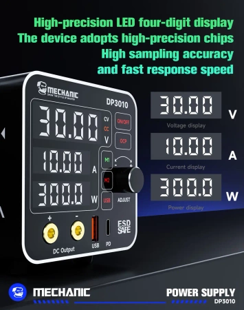 Zasilacz laboratoryjny 30V/10A - 300W - USB-C PD 20W - DP3010 Mechanic