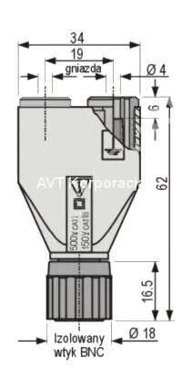 Adapter - wtyk izolowany BNC 50 / 2x gniazdo bezpieczne 4mm