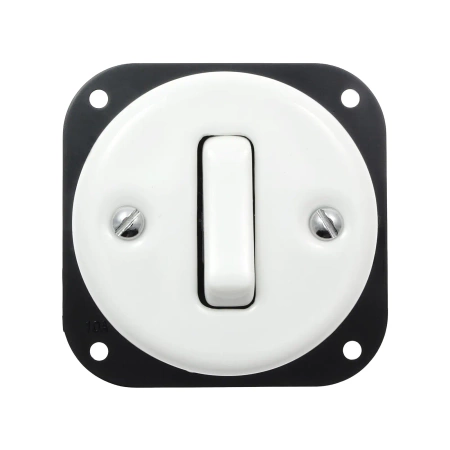 Włącznik światła schodowy ceramiczny, okrągły z ramką, podtynkowy biały Ceramic Loft