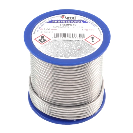 Cyna lutownicza z topnikiem SW26 - 3mm - spoiwo Sn60Pb40 Cynel 1kg