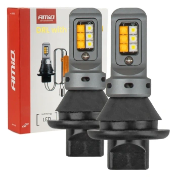 Żarówki LED 2w1 DRL i kierunkowskaz 1156 (BA15S), 12 diod SMD 3535, z przekaźnikiem - AMiO 05005