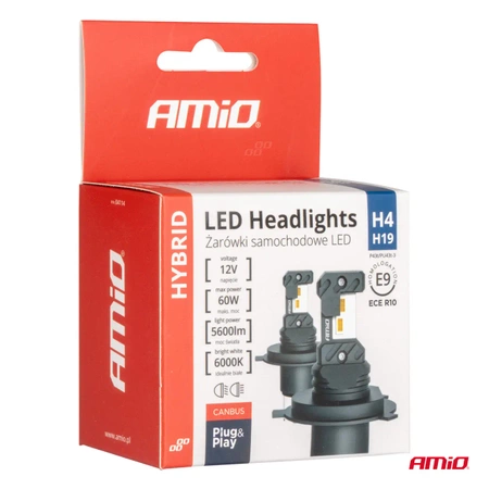 Żarówka samochodowa LED 2szt H4 H19 6000K Canbus 60W AMIO-04114 seria HYBRID AMIO-04114