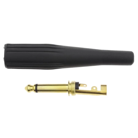 Wtyk jack 6.3 mm (duży) mono gitarowy – złocony, czarna odgiętka 85 mm