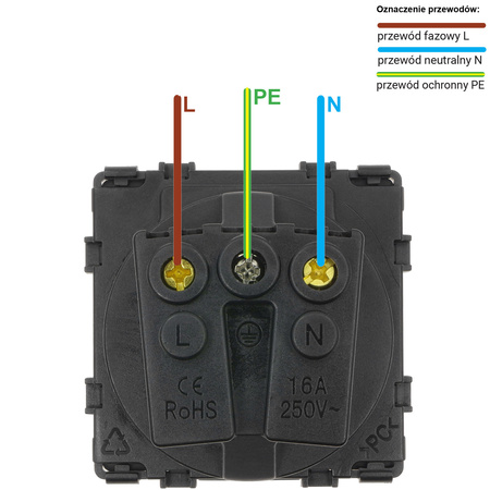 Moduł - Gniazdo elektryczne Schuko IP44 z klapką - czarny - Tawoia Glass