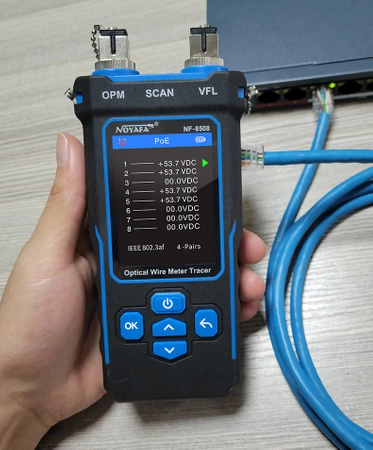 Tester okablowania i miernik mocy optycznej LCD, RJ-45, RJ-11, BNC z szukaczem par, pióro świetlne VFL Noyafa NF-8508