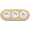 2x Gniazdko Schuko okrągłe + Gniazdko USB A+C 4A białe z ramką potrójną jasne drewno, montaż podtynkowy, Ceramic Loft