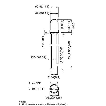 Dioda nadawcza IR 940 nm, 3 mm, soczewka bezbarwna, kąt 30°, moc 3,6 mW, Kingbright L-934F3C