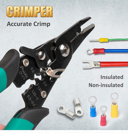 Szczypce wielofunkcyjne 4w1: (Zaciskarka, ściągacz izolacji, obcinaczki i szczypce) CP-419 Proskit