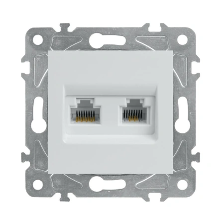 Gniazdo komputerowo-telefoniczne RJ45 i RJ11, kwadratowe, białe, podtynkowe, moduł bez ramki, QUAD