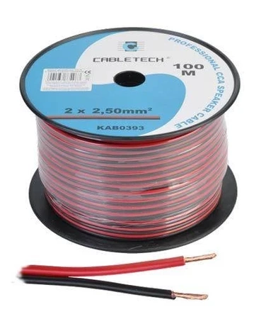 Przewód głośnikowy CCA, 2 × 2,5 mm², czarno-czerwony, szpula 100 m, Cabletech