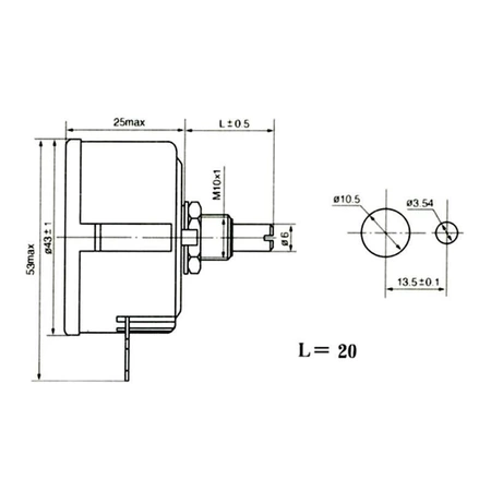 Potencjometr obrotowy liniowy 2,2 kom, 5 W, oś 6 mm, wyprowadzenia lutownicze
