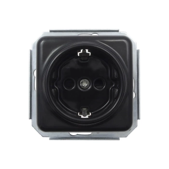 Gniazdo elektryczne Schuko ceramiczne kwadratowe bez ramki, montaż podtynkowy, kolor czarny Ceramic Loft