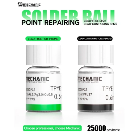 Kulki BGA SH25, SAC305 bezołowiowe, średnica 0,35 mm, 25 000 szt., do reballingu, Mechanic