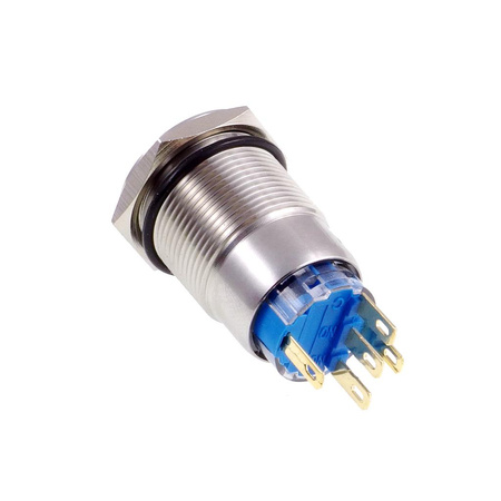 Przycisk wandaloodporny W19F11DB12/S 19mm, monostabilny 1NO1NC, niebieskie podświetlenie POWER