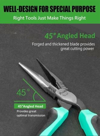 Szczypce PM-943 wygięte 45° obcinaczki Cu 2.6mm/stal 2mm Proskit