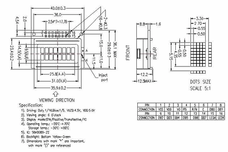 Wyświetlacz LCD alfanumeryczny 2x8 AC-0802A-YHY Y/G