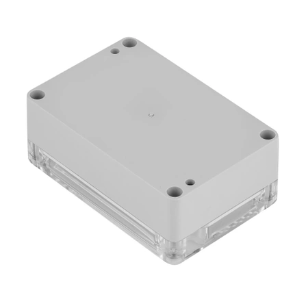 Obudowa 70x105, h=40mm, przezroczyste wieczko, jasnoszara z tulejkami mosiężnymi, Z128