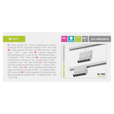 Reflektor szynowy magnetyczny liniowy regulowany 6W 480lm 4000K biały M-LINE