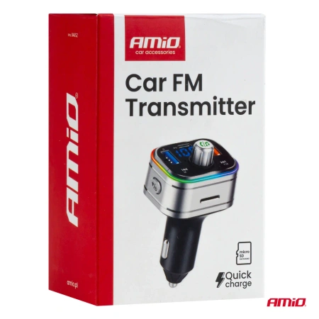 Transmiter FM 2xUSB-A + USB C + microSD, AMIO-04652