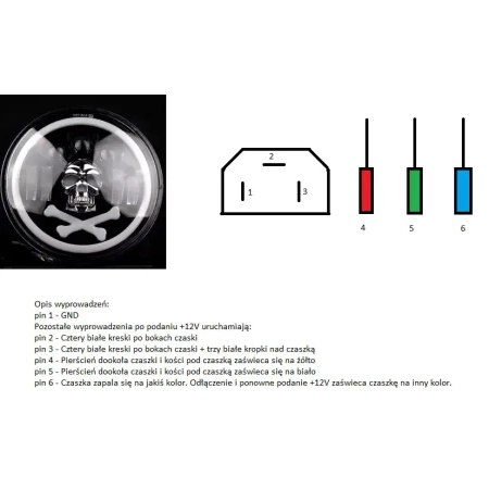 Lampa robocza LED SKULL czaszka ozdobna 12V 24V AMIO-03695