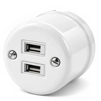 Ładowarka USB A+A 15W/35W okrągła biała ceramiczna natynkowa - Ceramic Classic Loft