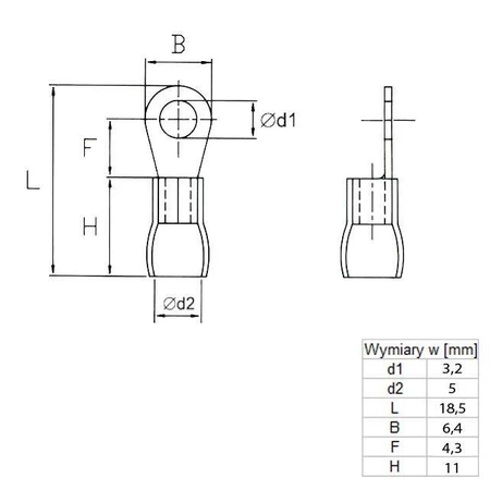 Końcówka oczkowa M3 izolowana, 3.2mm, 1.5-2.5mm, SGE