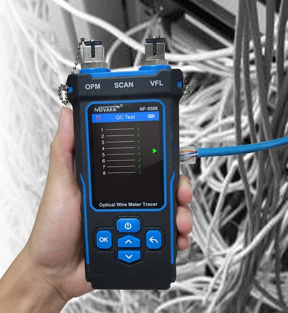 Tester okablowania i miernik mocy optycznej LCD, RJ-45, RJ-11, BNC z szukaczem par, pióro świetlne VFL Noyafa NF-8508