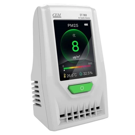 Miernik pyłów zawieszonych PM2,5 i PM10, czujnik laserowy, temperatura i wilgotność, CEM DT-968