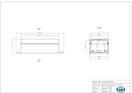 Obudowa hermetyczna ZP120.60.45UJH, 60 × 120 × 45 mm, ABS, jasnoszara, z uchem, Kradex
