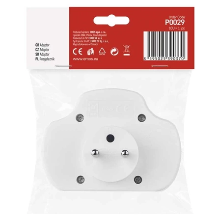 Rozgałęźnik sieciowy 230V, 3 gniazda, 10A, biały, włącznik, EMOS P0029