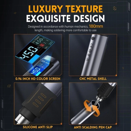 Inteligentna lutownica kolbowa 100W - 6 grotów + zasilacz + akcesoria - FNIRSI® HS-02A w wersji BOX