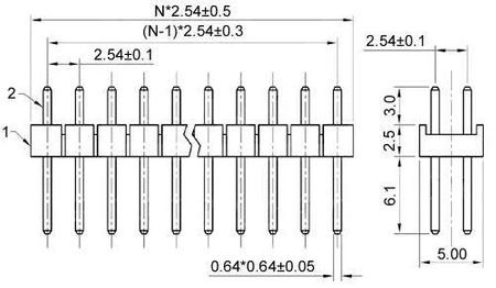 Listwa kołkowa 2x40 prosta