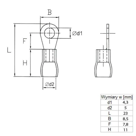 Końcówka oczkowa M4 izolowana, 4.3mm, 1.5-2.5mm, SGE