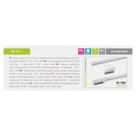 Reflektor szynowy magnetyczny liniowy regulowany 6W 480lm 4000K biały M-LINE