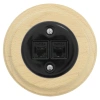 Gniazdo Ethernet Cat6 x2 okrągłe czarne z ramką jasne drewno, montaż podtynkowy, Ceramic Loft