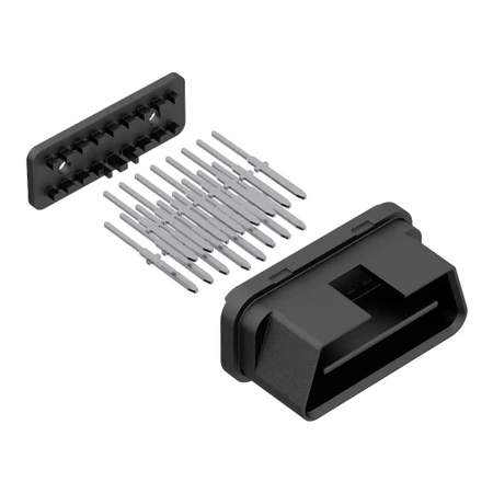 Złącze OBD męskie z pinami i blokadą przewodów, ABS, czarne, Kradex ZOBD CAP PLUG