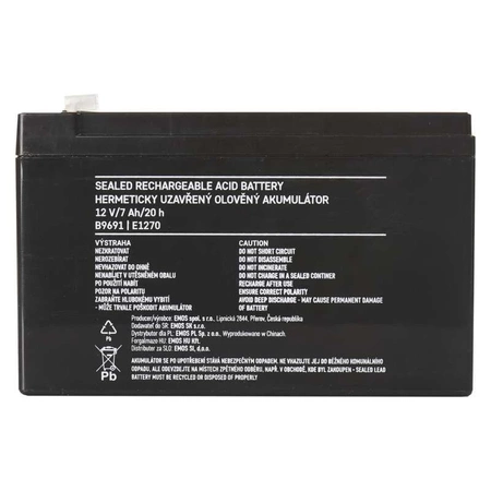 Akumulator żelowy bezobsługowy, 12 V, 7 Ah, 151 × 65 × 94 mm, 2,05 kg, EMOS B9691