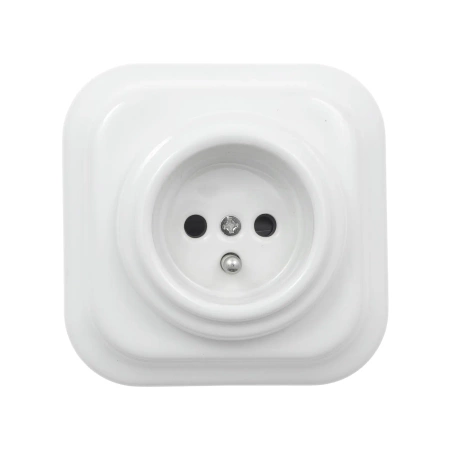 Gniazdo elektryczne ceramiczne kwadratowe z ramką, montaż podtynkowy, kolor biały Ceramic Loft