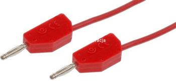 Przewód PVC 0.4mm2 z 2 wtykami prostymi 2mm z dodatkowym gniazdem 2mm, 1m czerwony