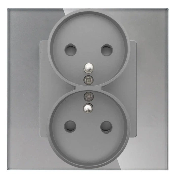 Gniazdo elektryczne podwójne z bolcem - szklana ramka - szare - Tawoia Glass