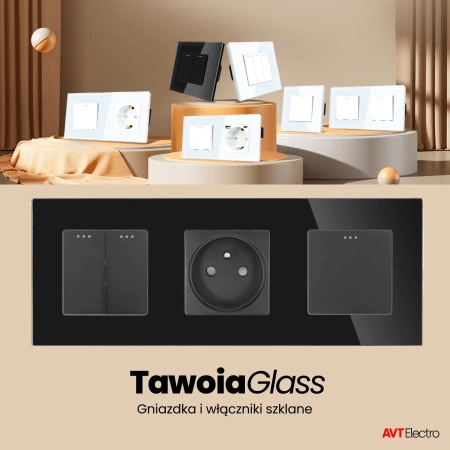 Gniazdko pojedyncze Schuko, 2x USB-C 20W - watomierz - WiFi / BT - szklana ramka - biały - Tawoia Glass