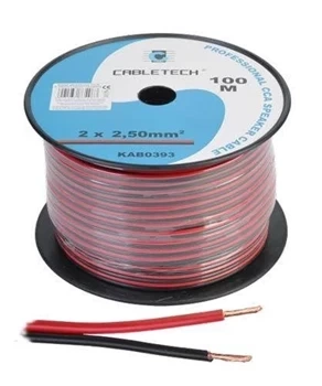 Przewód głośnikowy CCA, 2 × 2,5 mm², czarno-czerwony, szpula 100 m, Cabletech