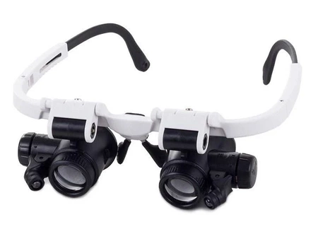 Lupa nagłowna, okulary zegarmistrzowskie, powiększenie 8x i 23x, 2 diody LED