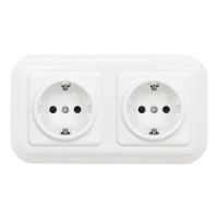 2x Gniazdo elektryczne Schuko kwadratowe z ramką podwójną, białe, montaż podtynkowy, Ceramic Loft