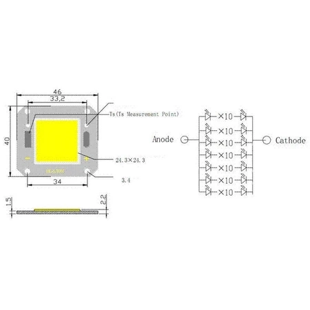 Dioda LED mocy 70 W biała neutralna 5000 K, 9500 lm, kąt 140°