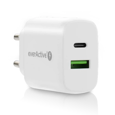 Ładowarka USB, ładowarka sieciowa, szybkie ładowanie QC3.0 + USB-C PD PPS 25W, everActive SC-370Q