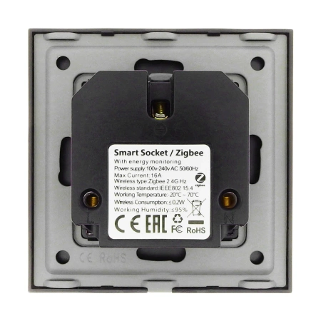 Gniazdko Smart z pomiarem energii (watomierz) ZigBee - czarne podtynkowe z ramką szklaną - TAWOIA Smart Home