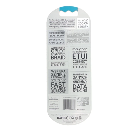 Kabel Lightning - USB-C 2m, szybkie ładowanie 30W, czarny, eXc IMMORTAL