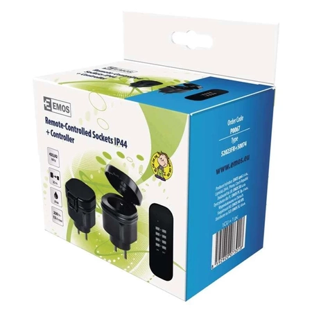 Gniazdo sieciowe zdalnie sterowane 2szt + pilot, IP44, EMOS P0067