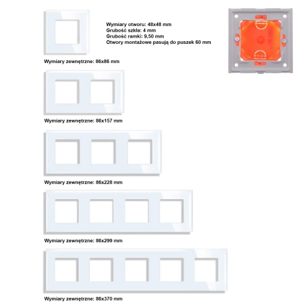 Ramka szklana - podwójna - biała - do modułów Tawoia Glass